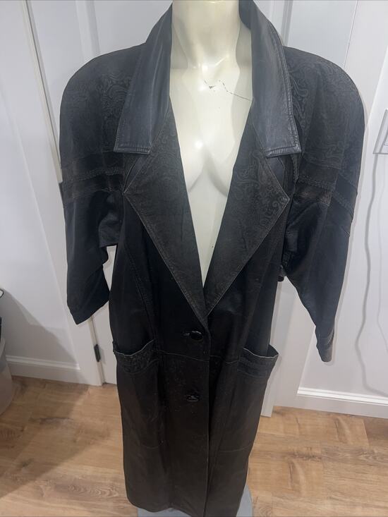 Winlit Jackets & Blazers - Winlit Womens Leather Paisley Vintage 80s Trench Coat Oversized Size M Black